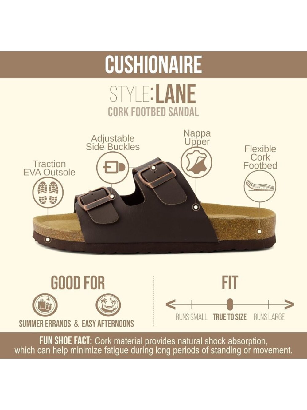 Women's Brown Nappa Footbed Sandals Comfort Double Buckle Two Strap Flats Shoes - Picture 4 of 6